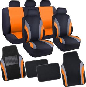 img 4 attached to CAR PASS Line Rider Sporty Car Seat Covers and 4Pcs Waterproof Car Floor Mats - Universal Fit, Airbag Compatible Automotive Interior Covers for Trucks, Vans, SUVs (Combo Set, Black and Orange)