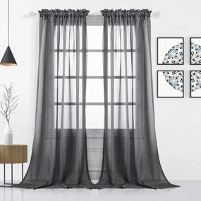 img 4 attached to Grey Semi Sheer Voile Curtains - WONTEX Faux Linen Rod Pocket Set Of 2, 55 X 95 Inch Panels For Living Room & Bedroom