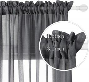img 3 attached to Grey Semi Sheer Voile Curtains - WONTEX Faux Linen Rod Pocket Set Of 2, 55 X 95 Inch Panels For Living Room & Bedroom