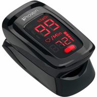iproven pulse oximeter: accurate blood saturation and heart rate monitor with batteries, case & lanyard - oxi-27black (black/red) logo
