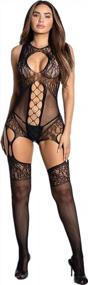 img 4 attached to One-Piece Fishnet Bodystocking With Attached Stockings And Sexy Lace Lingerie - Ultimate Babydoll Lingerie Set For Women