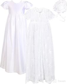 img 4 attached to 👶 Baby Girls Baptism 3-Piece Set (Lace Mesh Dress, Satin Gown, Bonnet) for Newborns to 18 Months