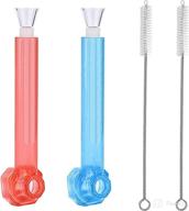 🥤 2 packs portable and reusable glass and plastic water straw kit with screw-on bottle and 2 cleaning brushes (blue and red) logo