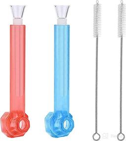 img 4 attached to 🥤 2 Packs Portable and Reusable Glass and Plastic Water Straw Kit with Screw-on Bottle and 2 Cleaning Brushes (Blue and Red)