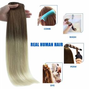 img 3 attached to 14 Inch 120G Remy Human Hair Clip-In Extensions - Ombre Ash Brown To Platinum Blonde | SWINGINGHAIR™