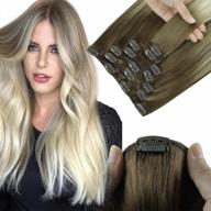 14 inch 120g remy human hair clip-in extensions - ombre ash brown to platinum blonde | swinginghair™ logo