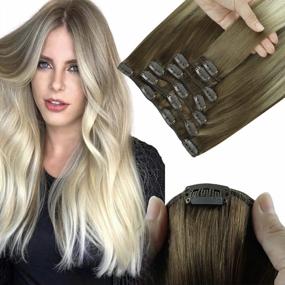 img 4 attached to 14 Inch 120G Remy Human Hair Clip-In Extensions - Ombre Ash Brown To Platinum Blonde | SWINGINGHAIR™