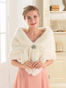 img 1 attached to Edary Bridal Fur Shawls: Faux Fur Wraps With Rhinestone Brooch, Perfect Winter Warmth And Glam For Women And Brides