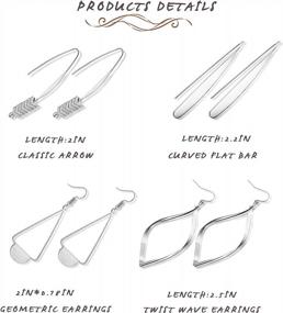 img 3 attached to Women Girls 4-6 Pairs Curved Threader Dangle Earrings Set - Drop Hoop Bar Arrow Statement Earrings