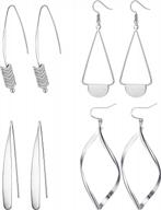 женские девочки, 4-6 пар изогнутых сережек с тонкими нитями - серьги-кольца с подвесными стилями: стрелка и полоска логотип