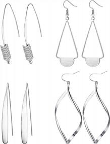 img 4 attached to Women Girls 4-6 Pairs Curved Threader Dangle Earrings Set - Drop Hoop Bar Arrow Statement Earrings