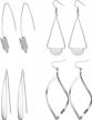 women girls 4-6 pairs curved threader dangle earrings set - drop hoop bar arrow statement earrings logo