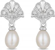 sterling silver ariel shell earrings with natural white diamonds and pearl - 1/10 cttw enchanted disney fine jewelry logo