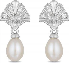 img 4 attached to Sterling Silver Ariel Shell Earrings With Natural White Diamonds And Pearl - 1/10 Cttw Enchanted Disney Fine Jewelry