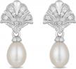 sterling silver ariel shell earrings with natural white diamonds and pearl - 1/10 cttw enchanted disney fine jewelry logo