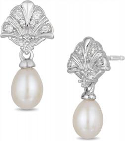 img 3 attached to Sterling Silver Ariel Shell Earrings With Natural White Diamonds And Pearl - 1/10 Cttw Enchanted Disney Fine Jewelry