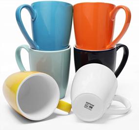 img 4 attached to Amhomel Coffee Mugs Set Of 6, Porcelain Mugs - 16 Ounce For Coffee, Tea, Cocoa, Large Handle Design, Microwave And Dishwasher Safe, Warm Assorted Colors