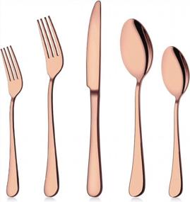 img 4 attached to Aisoso 20 Piece Copper Rose Gold Flatware Set - High-Quality Stainless Steel Cutlery For Tableware Service Of 4, Ideal For Kitchen Utensils