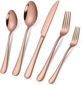 img 3 attached to Aisoso 20 Piece Copper Rose Gold Flatware Set - High-Quality Stainless Steel Cutlery For Tableware Service Of 4, Ideal For Kitchen Utensils