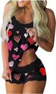 stylish lace sleeveless print cami pajama set for women - black lingerie gowns with shorts in 3xl logo