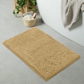img 2 attached to LuxUrux Beige Bath Mat - Extra Soft Plush Chenille Microfiber Shower Rug, Super Absorbent 1'' Thick Shaggy Material, Machine Wash & Dry (24 X 36 Inch)