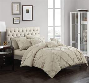 img 3 attached to Chic Home Hannah Queen Comforter Set - Elegant Pinch Pleated Ruffled Pintuck Bedding with Sheet Set and Decorative Pillows - Taupe Queen Size