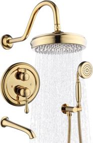 img 4 attached to Antique 8-Inch Rainfall Shower Faucet System With Enga Bright Gold Brass Spout And Hand Spray