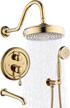 antique 8-inch rainfall shower faucet system with enga bright gold brass spout and hand spray logo