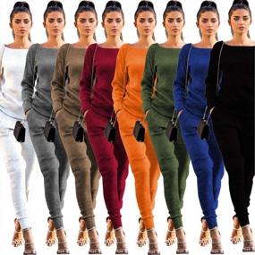 img 2 attached to Uni Clau Womens Fall Rib-Knit Long Sleeve Pullover Sweater Top Drawstring Long Pants Set Two Piece Outfits Workout Tracksuit