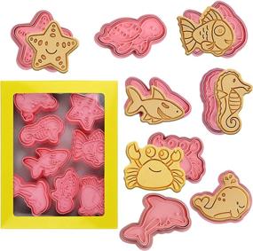 img 4 attached to 8-Piece Ocean Cookie Cutter Set With Plunger Stamps For Fondant Biscuit Cheese Baking