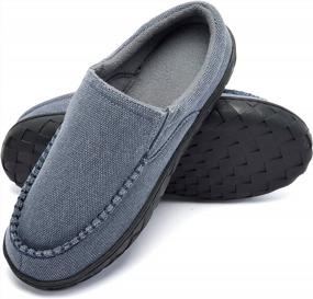 img 4 attached to Men'S Slip On House Slippers - Warm Cozy Memory Foam Clogs, Canvas Indoor Outdoor Home Shoes