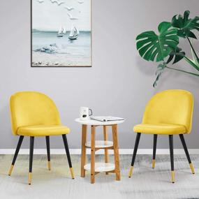 img 3 attached to Современные и элегантные желтые мягкие обеденные стулья с золотыми металлическими ножками - набор из 2 предметов от Ivinta