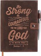 luxury leather journal for men - refillable notebook w/ joshua 1v9 embossed bible verse & pen holder - 320 pages milled a5 ruled paper & luxury pen included logo