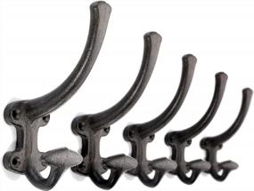 img 4 attached to 5-Pack Antique Black Cast Iron Double Wall Hooks - Heavy Duty, Vintage Decorative Mudroom Hat Rack & Purse Hooks By Ambipolar