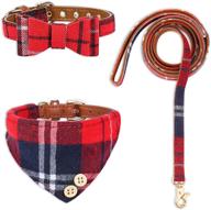 classic plaid bow tie dog collar and leash set - adjustable bandana collars for small dogs, cats, and puppies logo