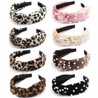 set of 8 women's headbands in pearl and leopard print, including exacoo head band, wide turban, knit, and pearl designs logo