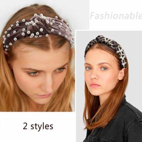 img 2 attached to Set Of 8 Women'S Headbands In Pearl And Leopard Print, Including Exacoo Head Band, Wide Turban, Knit, And Pearl Designs