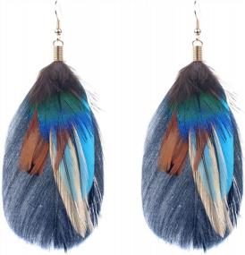 img 2 attached to Lureme Bohemian Jewelry Multicolor Drop Shaped Peacock Feather Hook Dangle Earrings (02003508)