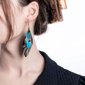 img 3 attached to Lureme Bohemian Jewelry Multicolor Drop Shaped Peacock Feather Hook Dangle Earrings (02003508)