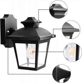 img 2 attached to 3000K Dimmable LED Edison FilamentBulb Outdoor Wall Lanterns - Anti-Corrosion Plastic Materials, Black P746-E26 By FUDESY