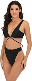 img 1 attached to Women'S High Waisted Cross Front Self Tie Thong Bikini Swimsuit