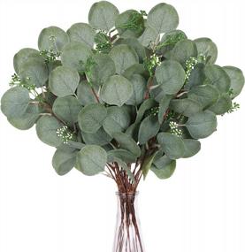 img 4 attached to 24-Piece Set Of Artificial Eucalyptus Greenery Stems With Flower Seeds For Floral Arrangements, Vase Bouquets, And Weddings - 18 Inches Tall By FUNARTY