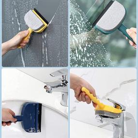 img 3 attached to 🧽 Optimized 2-in-1 Window Cleaning Tool Combo - Dual-Function Squeegee &amp; Sponge Window Scrubber, Reversible Blade &amp; Sponge Mirror Glass Wiper Rubber Scraper Cleaning Brush