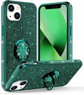 ocyclone iphone 13 case, glitter diamond cover + ring stand - cute protective phone case for women girls (6.1 inch 2021) - pine green логотип
