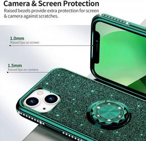 img 1 attached to OCYCLONE iPhone 13 Case, Glitter Diamond Cover + Ring Stand - Cute Protective Phone Case for Women Girls (6.1 inch 2021) - Pine Green