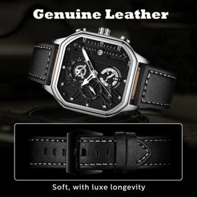 img 2 attached to Mens Watch Analog Black Watches For Men Automatic Chronograph Wrist Watch With Calendar Business Mens Leather Watch