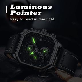 img 1 attached to Mens Watch Analog Black Watches For Men Automatic Chronograph Wrist Watch With Calendar Business Mens Leather Watch