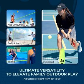 img 3 attached to Patiassy 17Ft All-In-One Badminton Net Set - 35''-61'' Height Adjustable Portable Net For Outdoor Backyard Games With 2 Rackets, 3 Shuttlecocks, 1 Volleyball, 2 Pickleball Paddles And 2 Pickleballs