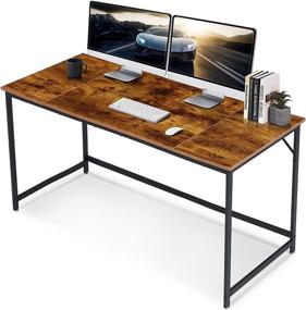 img 2 attached to Ivinta Computer Desk, 55 Inch Large Writing Desk For Home Office, Industrial Study Desk With Black Frame, Rectangle Laptop Desk, Simple Workstation, Sturdy PC Table, (Easy Assemble, Rustic Brown)