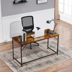 img 4 attached to Ivinta Computer Desk, 55 Inch Large Writing Desk For Home Office, Industrial Study Desk With Black Frame, Rectangle Laptop Desk, Simple Workstation, Sturdy PC Table, (Easy Assemble, Rustic Brown)